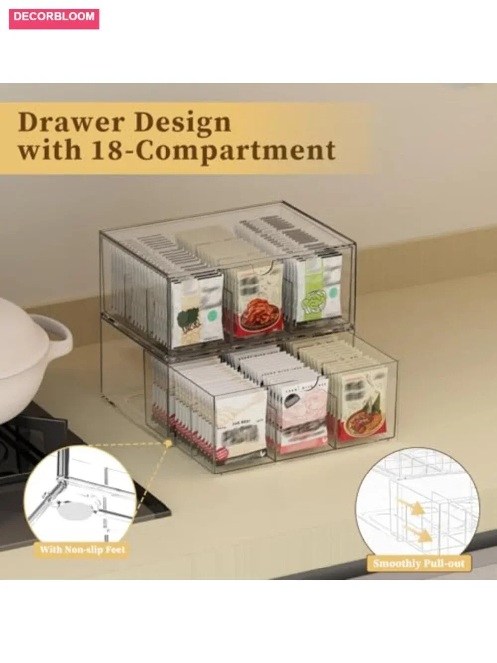 Clear Plastic Drawer Organizer with Dividers - Stackable Storage for Kitchen